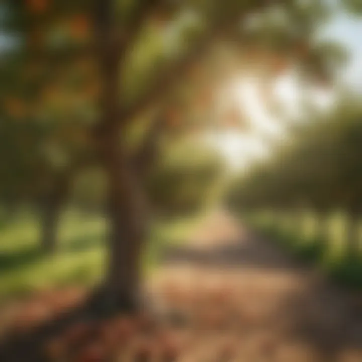 Peach tree in a sunny orchard