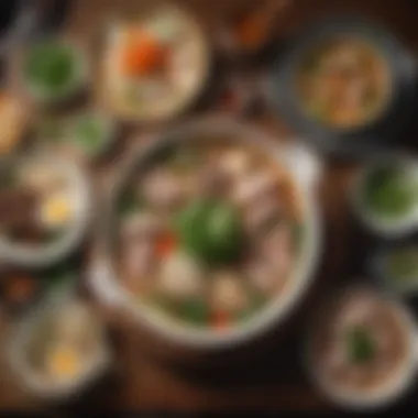 Dining Experience: Merging Culture with Culinary Delight A cozy dining setup featuring pho and traditional Vietnamese beverages