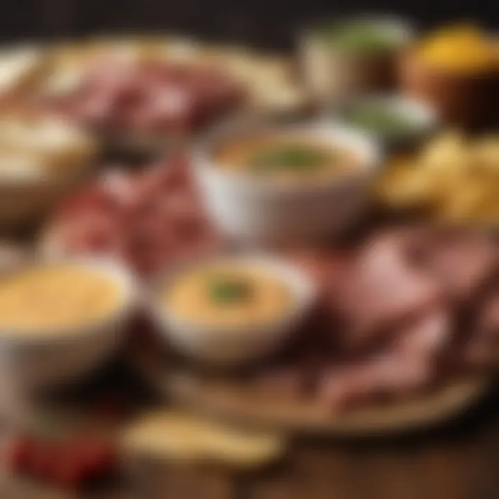 A selection of meats that complement queso dip perfectly.