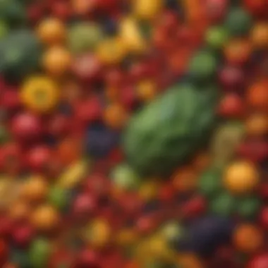 A vibrant assortment of fresh fruits and vegetables arranged beautifully.