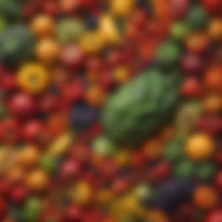 A vibrant assortment of fresh fruits and vegetables arranged beautifully.