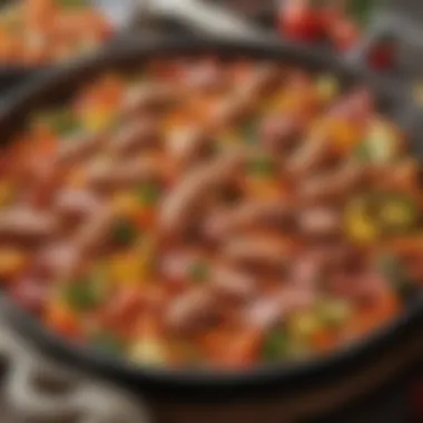Sautéed Kielbasa with Veggies Close-up of a kielbasa sauté with colorful vegetables