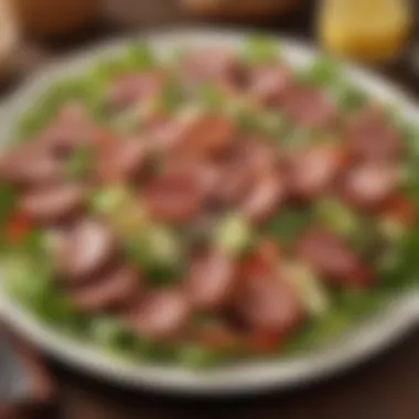 Kielbasa-Topped Fresh Salad A fresh salad topped with sliced kielbasa
