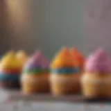 Freshly baked cupcakes with various colorful frostings