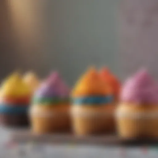 Freshly baked cupcakes with various colorful frostings