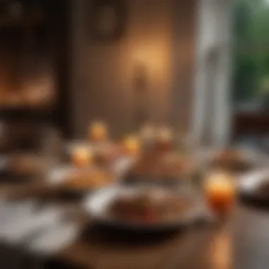 Relaxing Dinner Atmosphere for Enjoyment A cozy dining setup with candles and delicious food for a relaxing evening