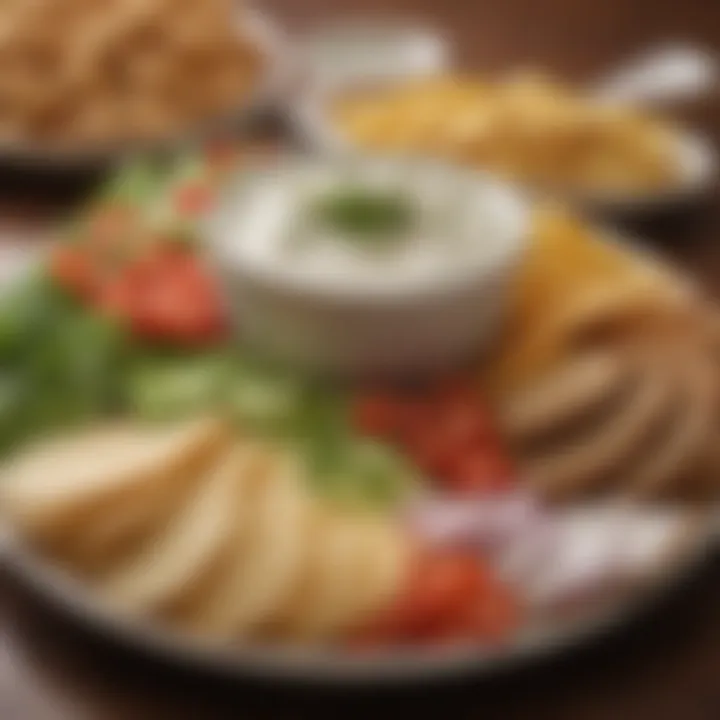A colorful platter featuring various dishes made with ranch dip, including sandwiches, salads, and appetizers.