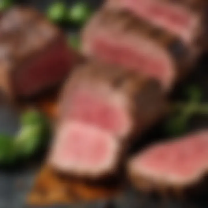 A close-up of perfectly cooked tender beef slices