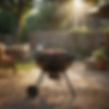 Modern Round Barbeque Grill A modern round barbeque grill in a backyard setting