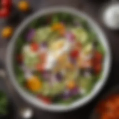 Colorful Salad with Yogurt Dressing A vibrant bowl of salad featuring colorful vegetables and yogurt dressing