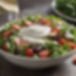 A creamy Greek yogurt dressing drizzled over a fresh garden salad