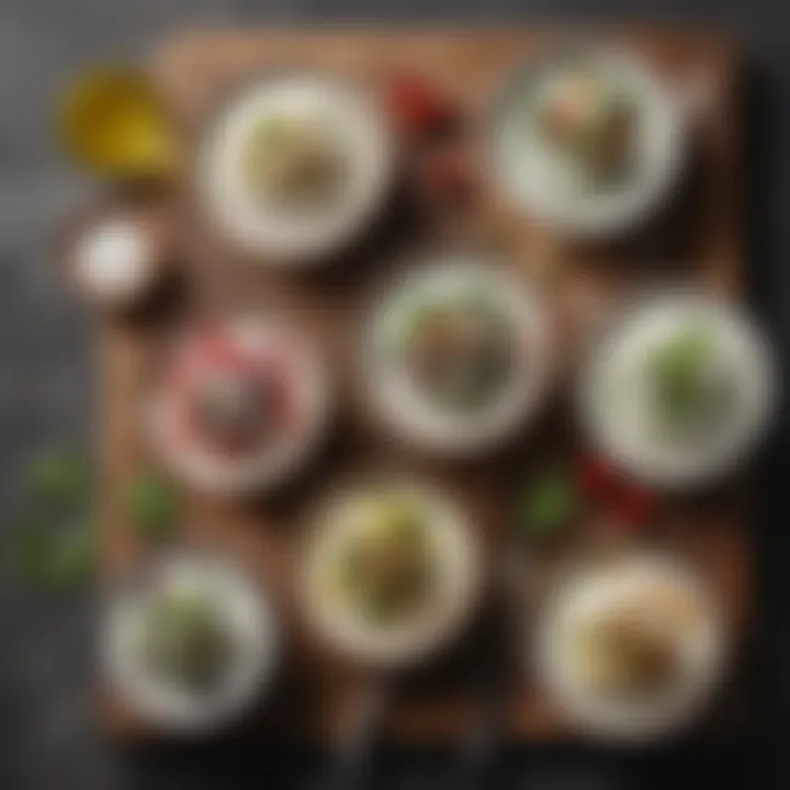A variety of Greek yogurt dressing recipes displayed on a rustic table