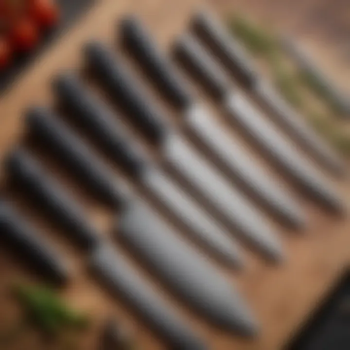 Close-up of a Calphalon knife set showcasing various knife types