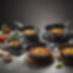 Collection of various induction-compatible pans showcasing diverse materials