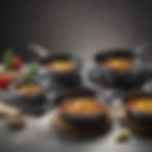Collection of various induction-compatible pans showcasing diverse materials