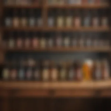 Craft beers displayed on a wooden shelf