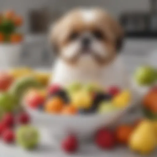 A Shih Tzu enjoying a bowl of dog-friendly fruits