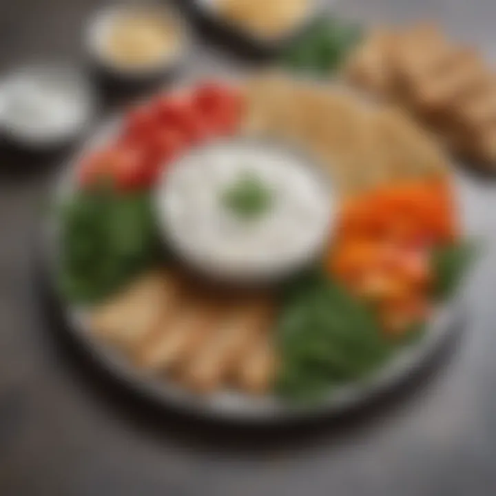 Savory Greek yogurt dip served with fresh vegetables and crackers