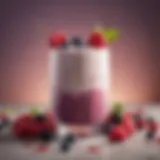 A vibrant smoothie filled with mixed berries and yogurt, showcasing its creamy texture.