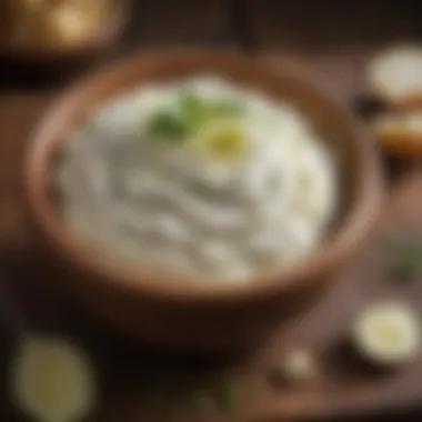 A rustic bowl filled with sour cream and onion seasoning.