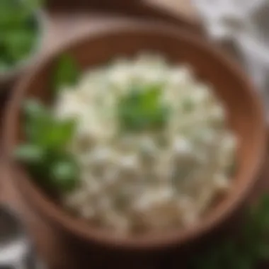 Vegan cottage cheese in a bowl with fresh herbs