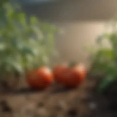 Eco-friendly pest management products displayed alongside healthy tomato plants.