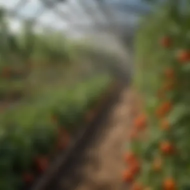 An overview of a well-maintained tomato garden showcasing various spraying techniques.