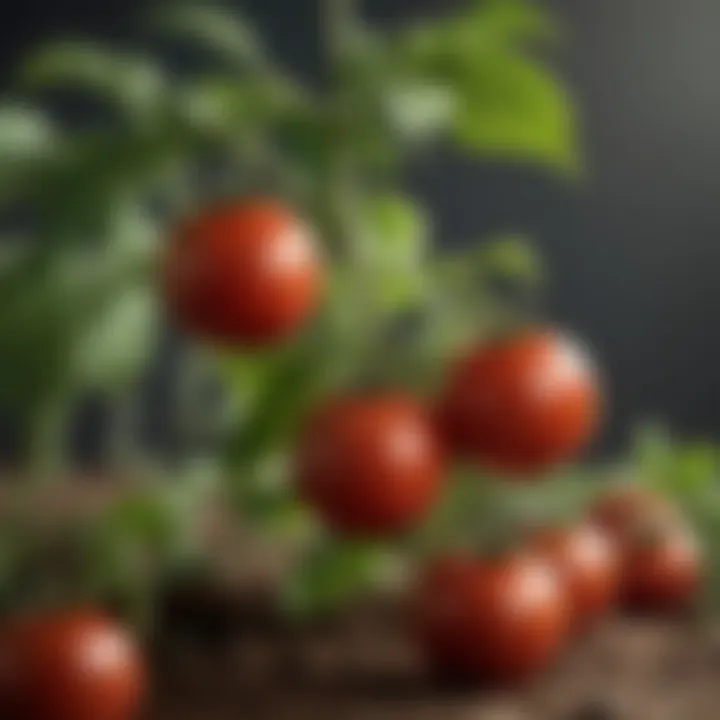 A close-up of a healthy tomato plant with vibrant leaves and ripe tomatoes ready for spraying.