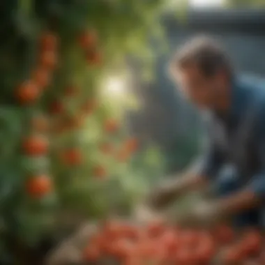 Natural spraying solution being applied to tomato plants in a home garden setting.