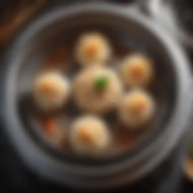 Close-up view of the intricate design of a stainless steel dim sum steamer