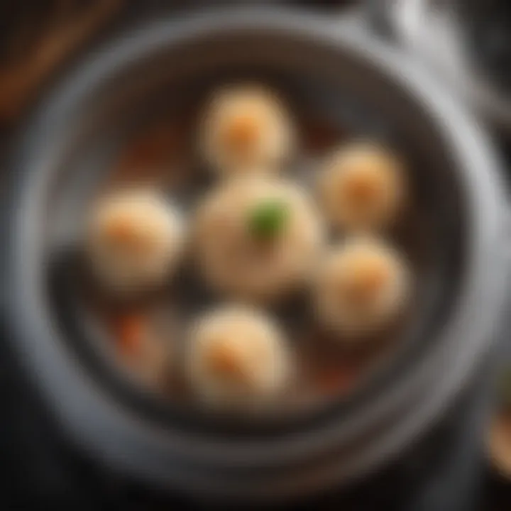 Close-up view of the intricate design of a stainless steel dim sum steamer