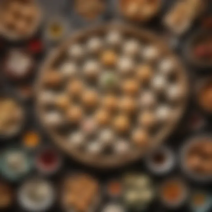 A vibrant array of dim sum dishes served on a table, showcasing culinary mastery