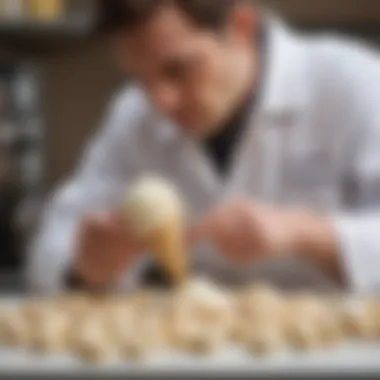 The Science Behind Stretchy Ice Cream A scientist examining the ingredients used in stretchy ice cream production