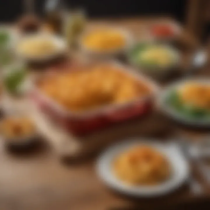 A table set with baked mac and cheese and a side salad, inviting for a meal