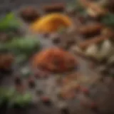 A vibrant array of colorful herbs and spices for seasoning