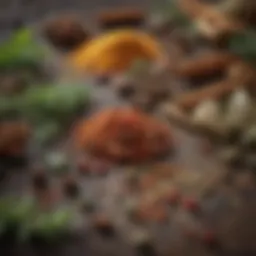 A vibrant array of colorful herbs and spices for seasoning