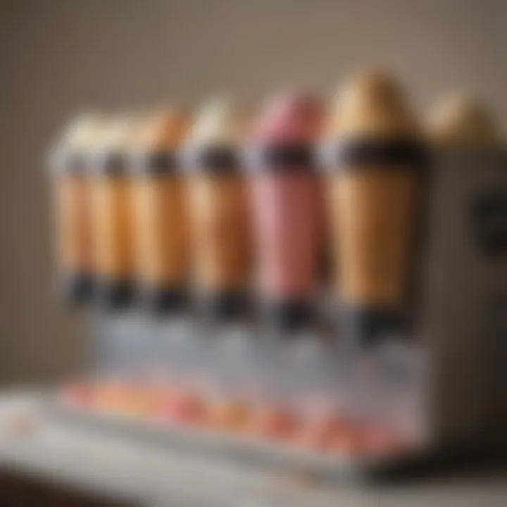 Various flavors of ice cream being dispensed from a Taylor made machine