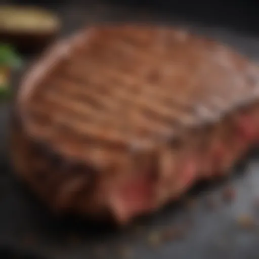 Close-up of a perfectly grilled steak with grill marks