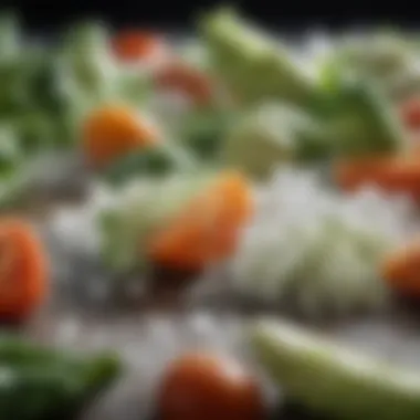 The Role of Salt in Preservation Close-up of salt crystals on fresh vegetables, highlighting the preservation technique.