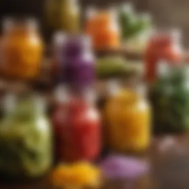 Cultural Diversity in Salt Pickles A variety of colorful salt pickles displayed in jars, showcasing cultural diversity.