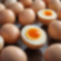 A perfectly boiled egg cut in half, showcasing the vibrant yolk