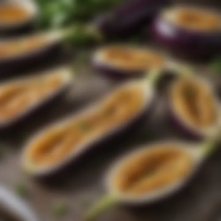 Freshly sliced eggplants ready for salting