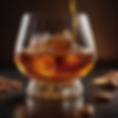 A rich amber cognac poured into a glass, highlighting its color and texture