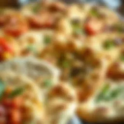 An assortment of naan breads with various toppings