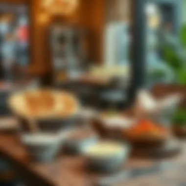 Stylish Dining Experience with Naan An elegant dining setup featuring naan and various dips