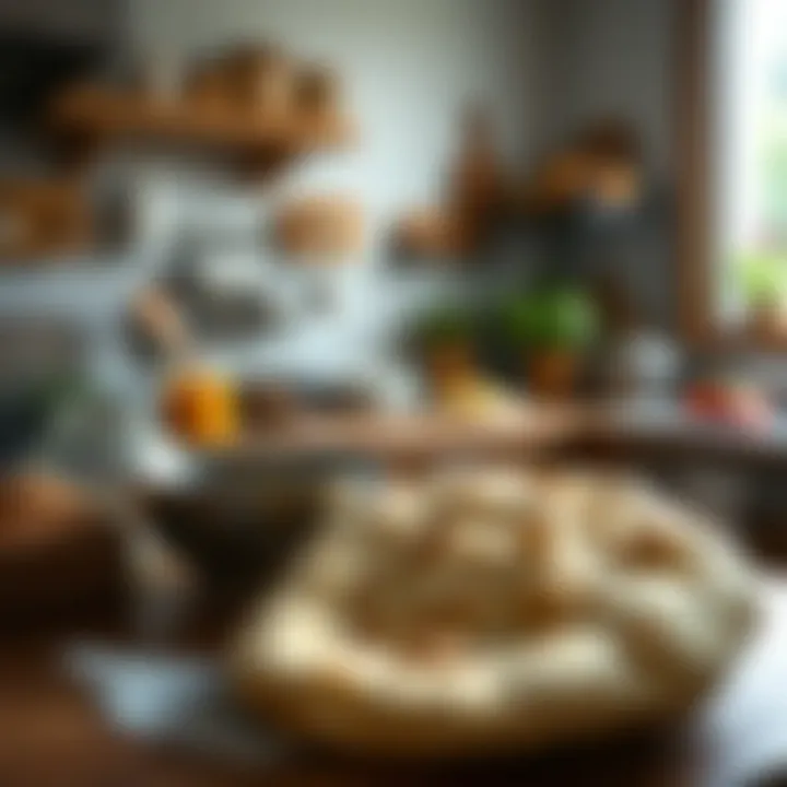 Naan Ingredients in a Welcoming Kitchen A cozy kitchen scene with naan ingredients on the counter