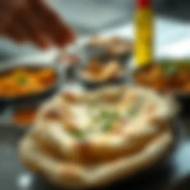 Naan Paired with Indian Cuisine Naan bread being served with traditional Indian dishes