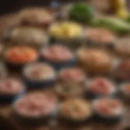 Assorted varieties of canned tuna on a wooden surface