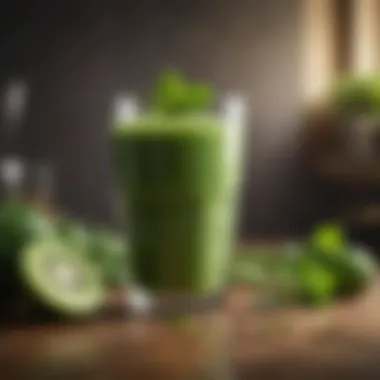 Delicious Green Smoothie Creation A beautifully blended green smoothie in a glass.