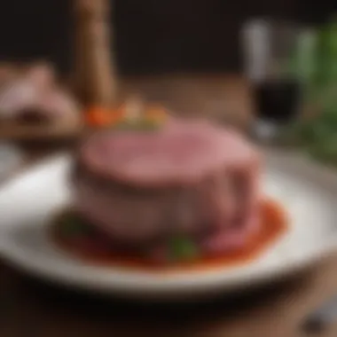 Gourmet Presentation of Ostrich Meat Elegant dish featuring ostrich meat with gourmet presentation